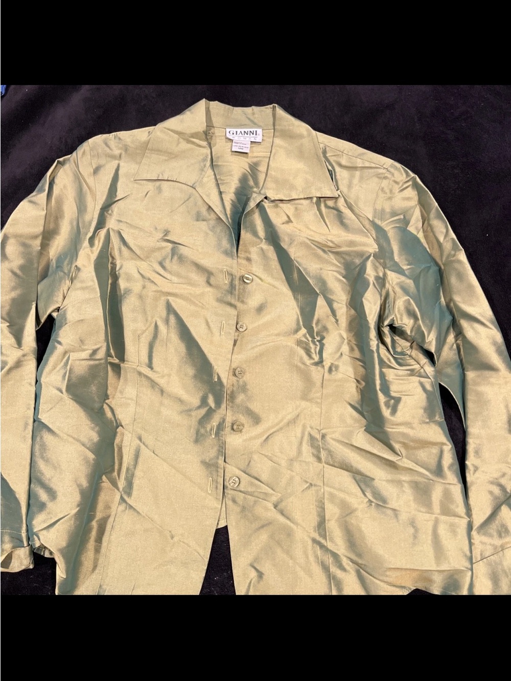 Ganni Olive Green Lightweight Button-Front Shirt 100% Silk
